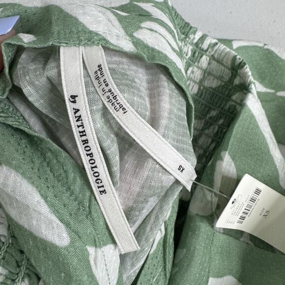 By Anthropologie Dress Womens XS Green Smocked Bandeau Leaf Tropical Cutout Maxi - Picture 7 of 14